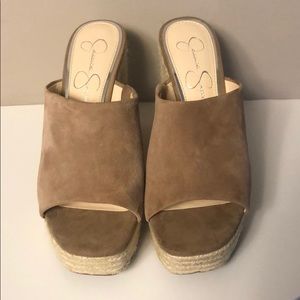 Like new Jessica Simpson light brown suede slides
